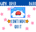 The Game Over screen from Kirby Tilt 'n' Tumble.