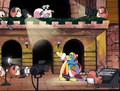 King Dedede rehearses his proposal, forcing Escargoon to dress as the Princess.