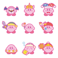Artwork of Kirby with various Copy Abilities and costumes