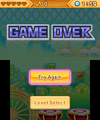 The game over screen in Dedede's Drum Dash.