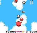 Kirby spits out air bullets while under the effects of a Balloon in Kirby: Tilt 'n' Tumble.