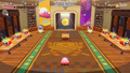 Screenshot of Kirby in the Colosseum lobby, about to face Meta Knight