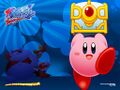 Wallpaper featuring Kirby holding a Treasure Chest and the Squeaks in shadows