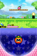 Kirby follows the tutorial, and obtains a Maxim Tomato bubble after mixing a Cherry and a Meat on Bone