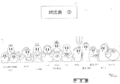 Animator sheet comparing heights of principal characters (Kirby alongside the Cappy Town villagers)