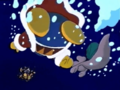 King Dedede and Escargoon desperately try to dive after the treasure that they dropped.