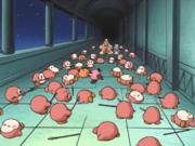 Devil Kirby unleashes absolute chaos on the spear-wielding Waddle Dees in Frog Wild