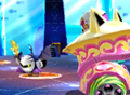 Meta Knightmare Returns credits picture of Meta Knight facing Susie 2.0 (Kirby: Planet Robobot)