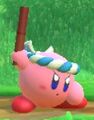 Kirby holding a headless Hammer after charging Hammer Flip for too long in Kirby Star Allies.
