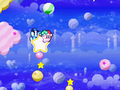 Kirby and Chilly on a Warp Star, progressing to the next area