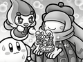 Elline is ecstatic to see Claycia's beautiful sculpture, while Kirby can't tell what it's supposed to be.