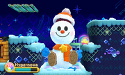 Kirby returns a snow child's head to its body.