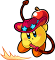 Artwork of a yellow Kirby with the Whip ability