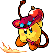 Artwork of a yellow Kirby with the Whip ability