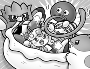 Coo helping stuff Pirika and the puppets in the pouch.