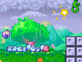 The Kirbys running past a Tappy in Green Grounds - Stage 4