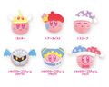 Fuwafuwa badges from the "KIRBY MUTEKI! SUTEKI! CLOSET" merchandise line, featuring Kirby dressed as Magolor