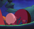Kirby gets bombed by Sasuke.