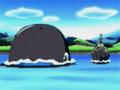 King Dedede steering his cruise ship near the baby whale