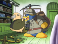 King Dedede harasses Professor Curio as he confirms that there are no more dinosaurs.