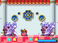 Kirby battles Twin Fire Lions.