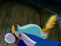 Meta Knight fails to bust the mansion door down.