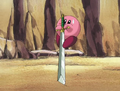 Kirby attempts to accept the sword.