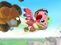 Kirby riding on Flappy in Kirby for Nintendo Gamecube