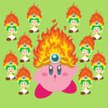 Artwork featuring Fire Kirby with Kinopio-kuns from the Nintendo LINE account