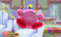 Screenshot from Kirby: Triple Deluxe where Kirby splats against "the Nintendo 3DS screen"