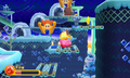 Waddle Dees on skis are bearing down on Kirby.