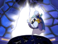 Meta Knight hops into the transmitter at the last moment.