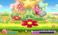 Kirby dodging Flowery Woods' flower blades