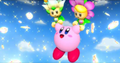 The Sky People rescue Kirby from falling; failing to remember he can fly.