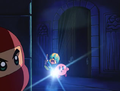 Kirby spots Benikage with his flashlight.