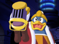 King Dedede demanding an explanation for the wimpy monster he was sent.