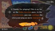 Demo completion screen