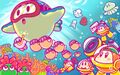 Illustration from the Kirby JP Twitter featuring Craby pinching Microphone Waddle Dee