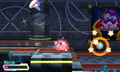 An invincible Kirby runs through enemies.