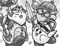 Reunion of all four members of Team Kirby, including Sword Hero Kirby, in Kirby: Super Team Kirby's Big Battle!