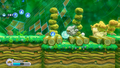 Magolor hovers quickly past the falling rock pillars.