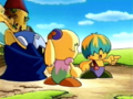 Tuff points Tiff and Meta Knight to the beach where Escargoon and Kirby are sitting