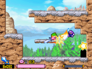 Sword Kirby slashes a Sword Knight