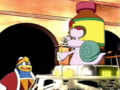 King Dedede and Escargoon ponder whether to try some Pump-Up D themselves.