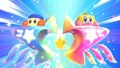 Kirby and Bandana Waddle Dee use the Buddy Star Blaster