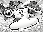 Kirby, Meta Knight, and Kurron rush to the forest.
