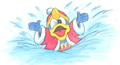 Artwork of King Dedede bathing in the Fountain of Dreams from the Japanese instruction manual for Kirby's Adventure