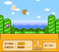 Kirby gets jumped by Mr. Shine while Mr. Bright hangs in the air.