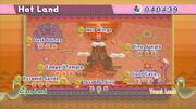 Wide view of the Hot Land level hub from Kirby's Epic Yarn