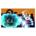Heroes in Another Dimension credits picture from Kirby Star Allies, featuring Adeleine fighting Parallel Big Kracko with her own painting of Kracko